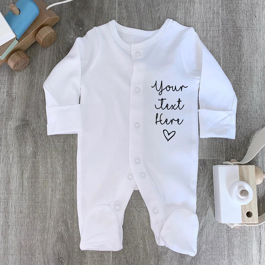 Personalise with any message and love heart sleepsuit.